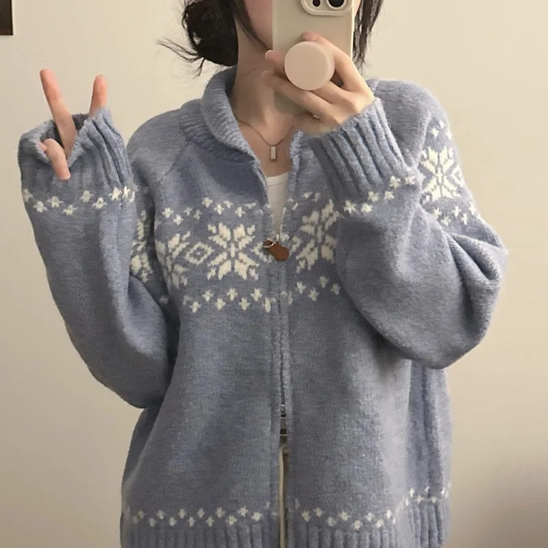 

Женский элегантный трикотаж, кардиган, пуловер, свитер с длинными рукавами, корейский стиль, повседневный вязаный топ, куртка на молнии с лацканами, осень-зима