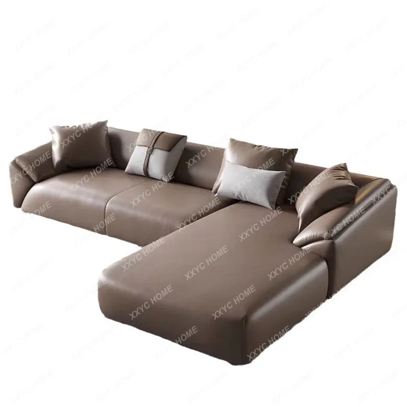 

Leather Sofa Modern Minimalist Nordic Small Apartment Living Room Straight Row Four-Seat