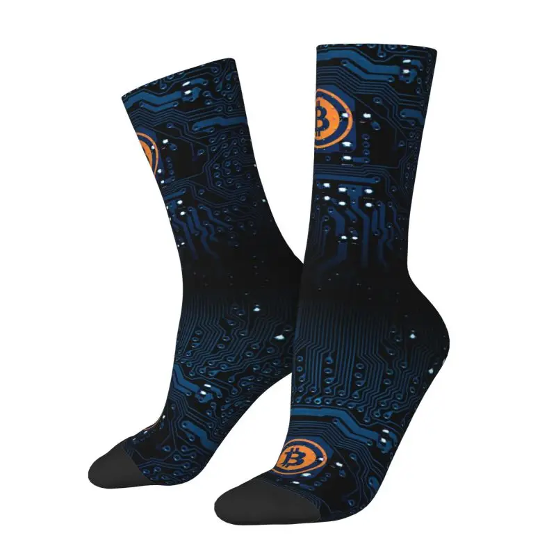 Cute Bitcoin Computer Motherboard CPU Circuit Socks Men Women Warm 3D Print Btc Blockchain Football Sports Socks