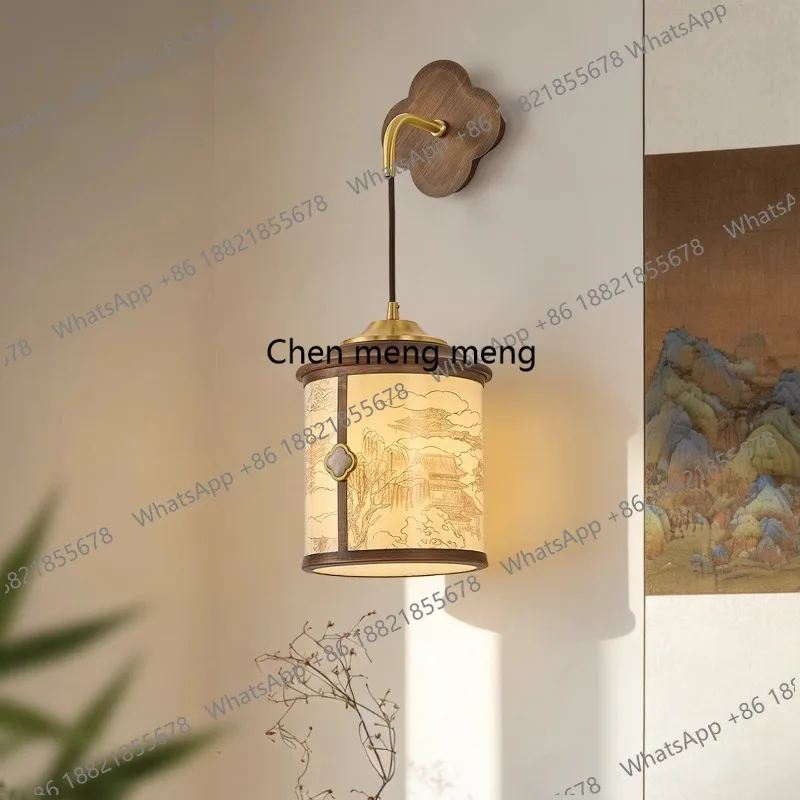 

Song aesthetic bedroom wall lamp black walnut zen new Chinese living room background wall lamp