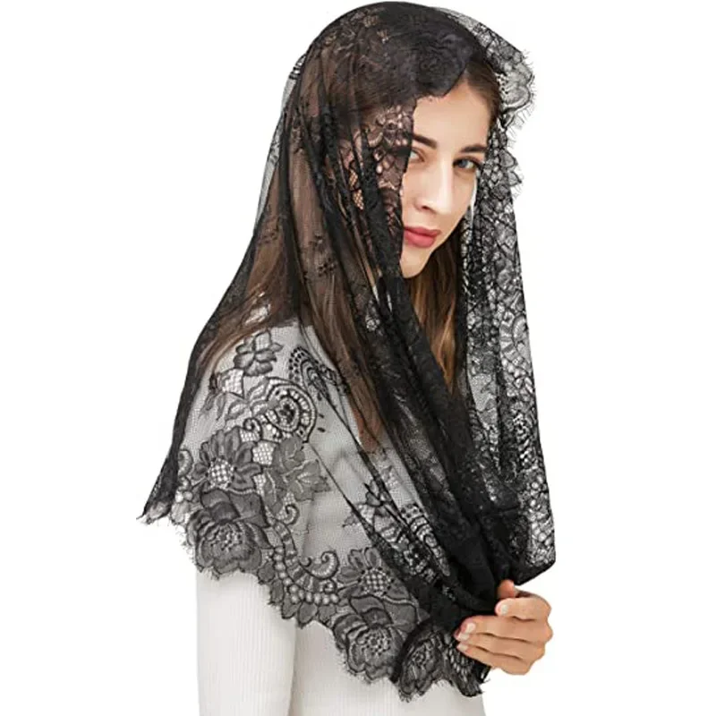 Lace Mantilla Veil For Church Latin Mass Spanish Style Lace Head Scarf Shawl White Black Catholic Chapel Veil For Wedding Bride