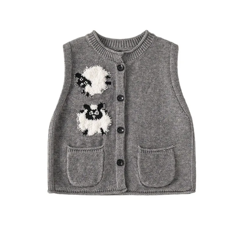 

HoneyCherry New Autumn Children's Tops, Inner Wear, Boys' Sleeveless Vests, Fashionable Embroidered Sweater Cardigans
