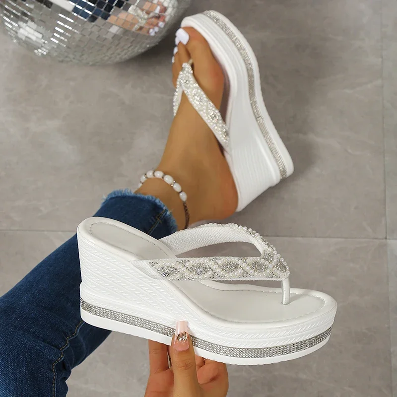 Fashion Wedges Slippers Shoes for Women 2025 Summer Platform Sandals Beach Flip Flops Woman Clip Toe High Heeled Sandals 35-43