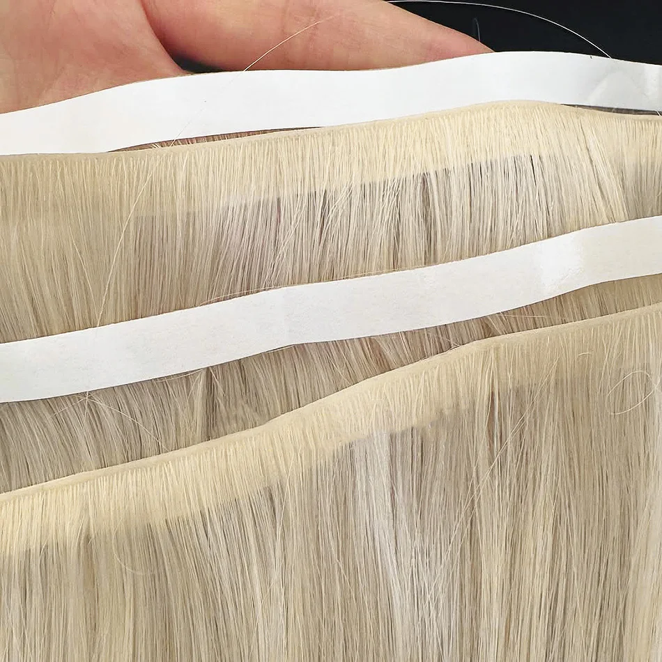 شريط طويل عبقري غير مرئي في وصلات الشعر لحمة مزدوجة قطعة واحدة شريط في شعر بشري حقيقي تسليط الضوء على شعر أشقر طويل لحمة واسعة #5