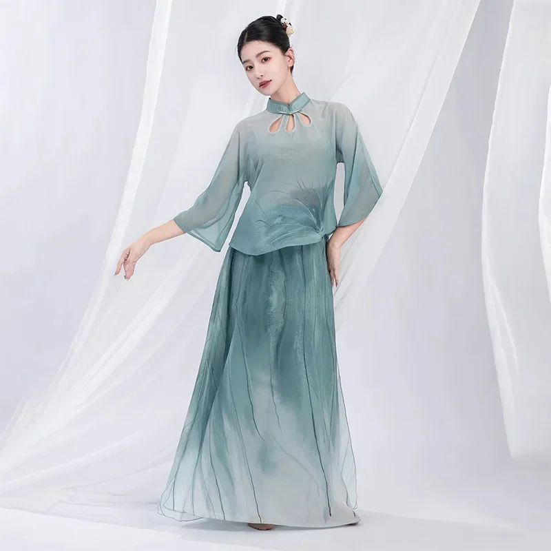 

Классические танцевальные костюмы, танцевальные костюмы в китайском стиле, элегантная танцевальная одежда в древнем стиле, комплект брюк-кюлотов