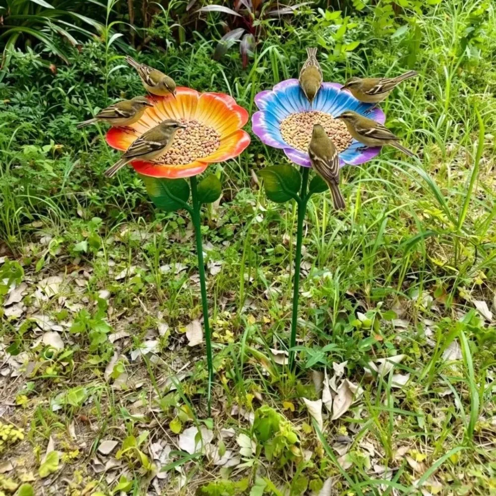 Garden Decor Iron Flower Shaped Bird Bath Convenient Large Capacity Bird Bathtub Durable Bird Water Bowl Outside Patio