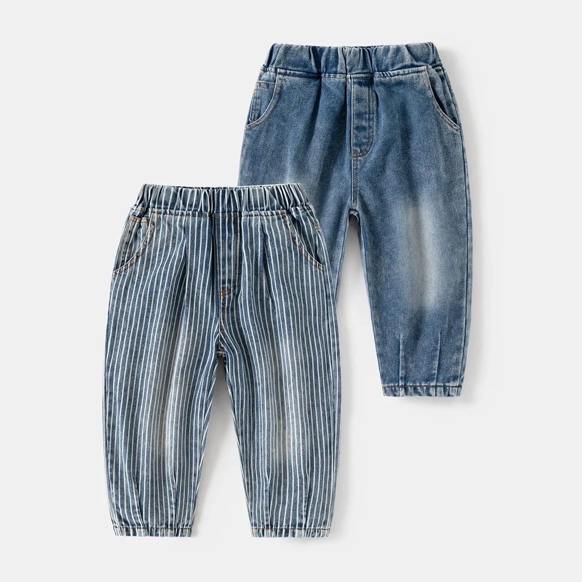 

New 2024 Kids Spring Autumn Fashion Loose Striped Jeans Trousers Baby Boys Casual Classic Denim Pants Children's Clothing