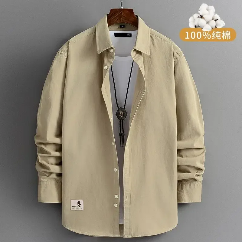 

Fashion Pure Cotton Solid Color POLO Collar Long Sleeve Men's Clothing Blouse Cargo Simplicity Trend Button Tops XT1033