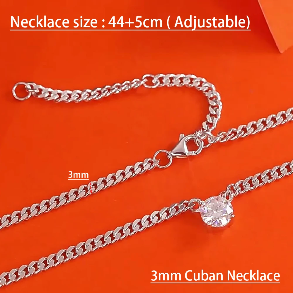 Serenity 1-3ct D Moissanite Necklace for Women Man Gift S925 Sterling Silver 3mm Width Cuban Chain Pendant Necklace Fine Jewelry