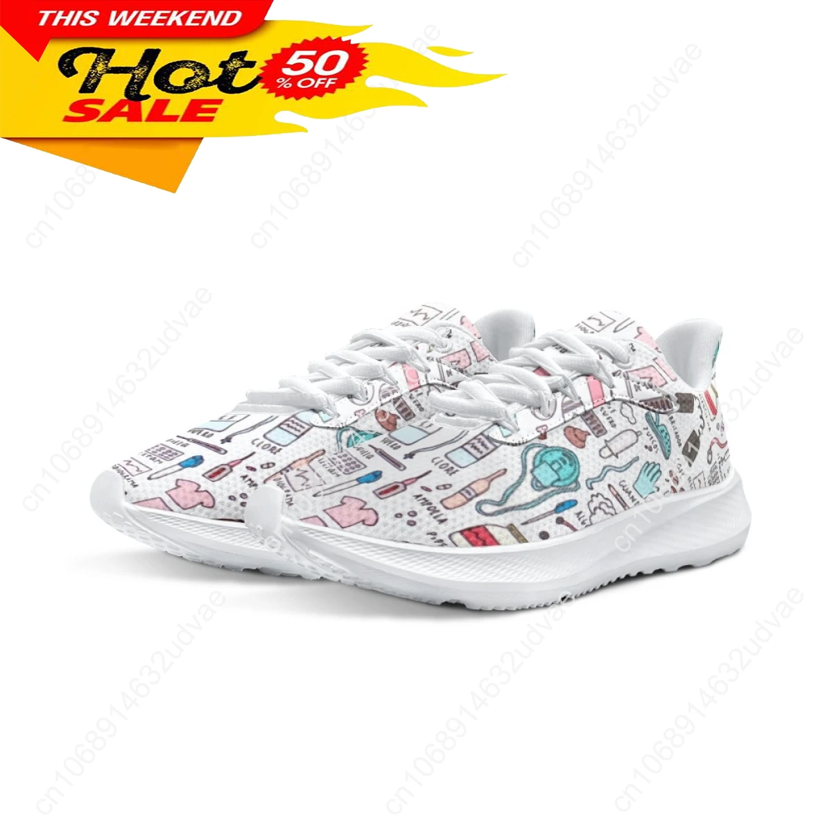 Medical Cartoon Women Road Running Shoes Unisex Mesh Breathable Jogging Lightweight Sneakers Casual Nursing Shoes