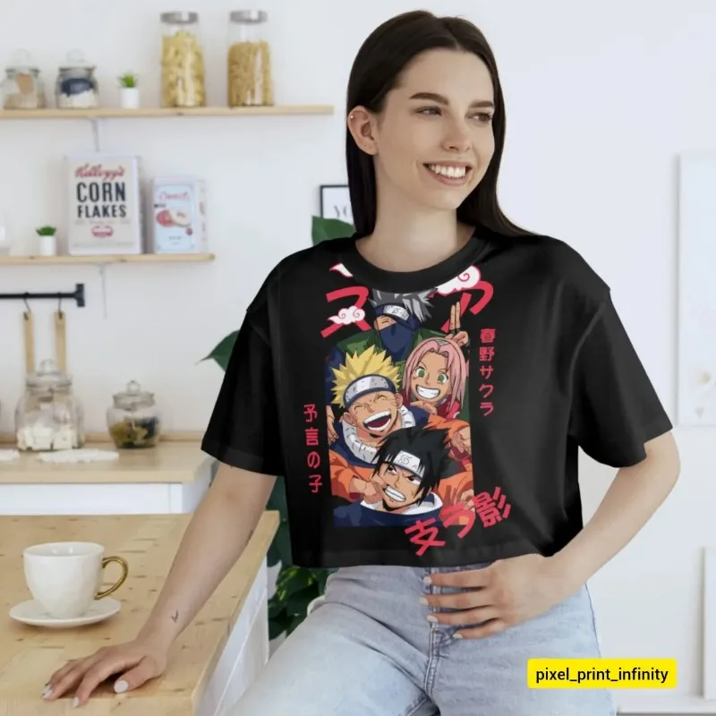 

Naruto Anime Short-sleeved T-shirt Men's 2025 Summer Uzumaki Naruto Uchiha Sasuke Cartoon Surrounding Clothes