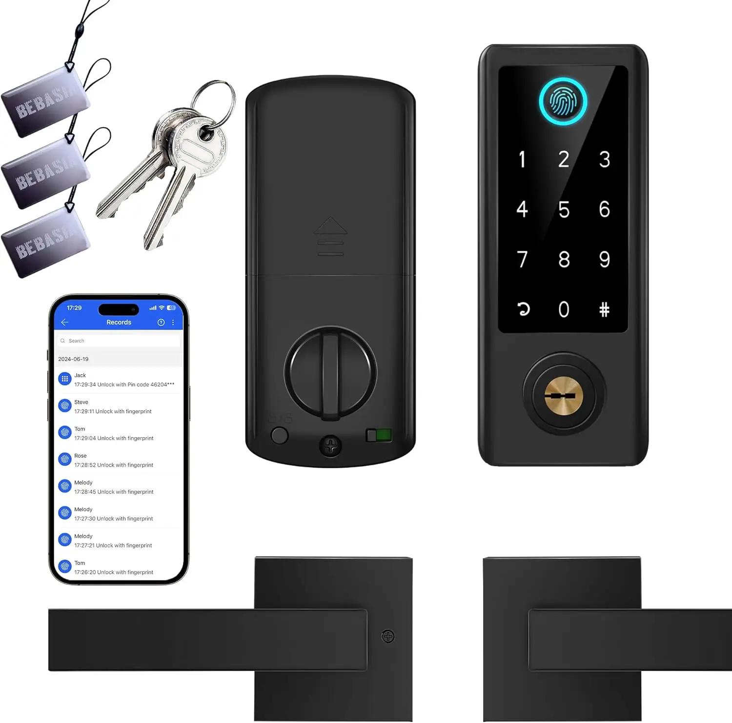 

Smart Fingerprint Door Lock with App Control, Touchscreen Keypad, Auto Lock for Front Doors in Black