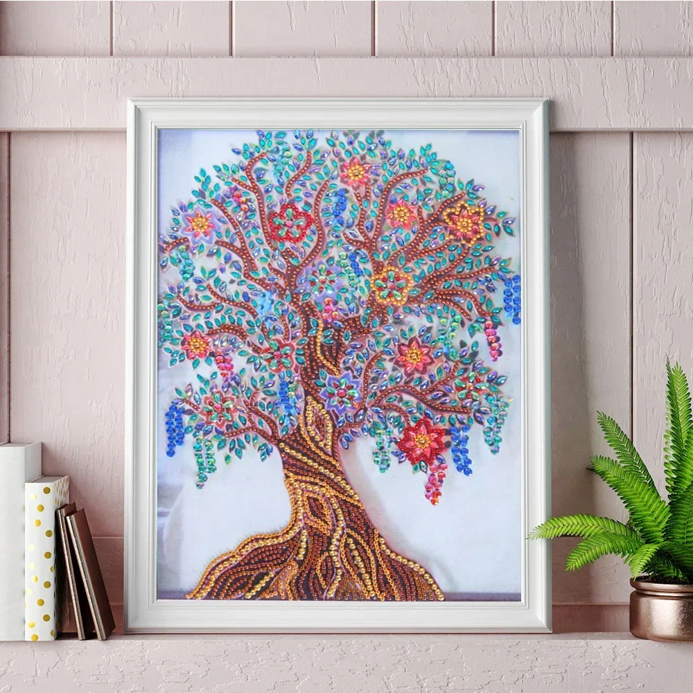 5D Partial Drill Cross Stitch Kits Crystal Rhinestone of Picture Special Shaped Diamond Life Tree Paint Embroidery Arts Craft