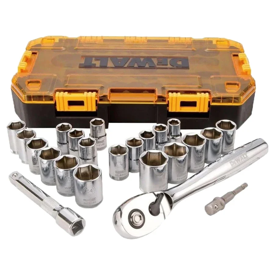 DEWALT DWMT73813 1/2" Drive Combinatie Doppenset met stapelbare behuizing en 72 tanden Quick Release Ratel 23-delige Drive Socket Set