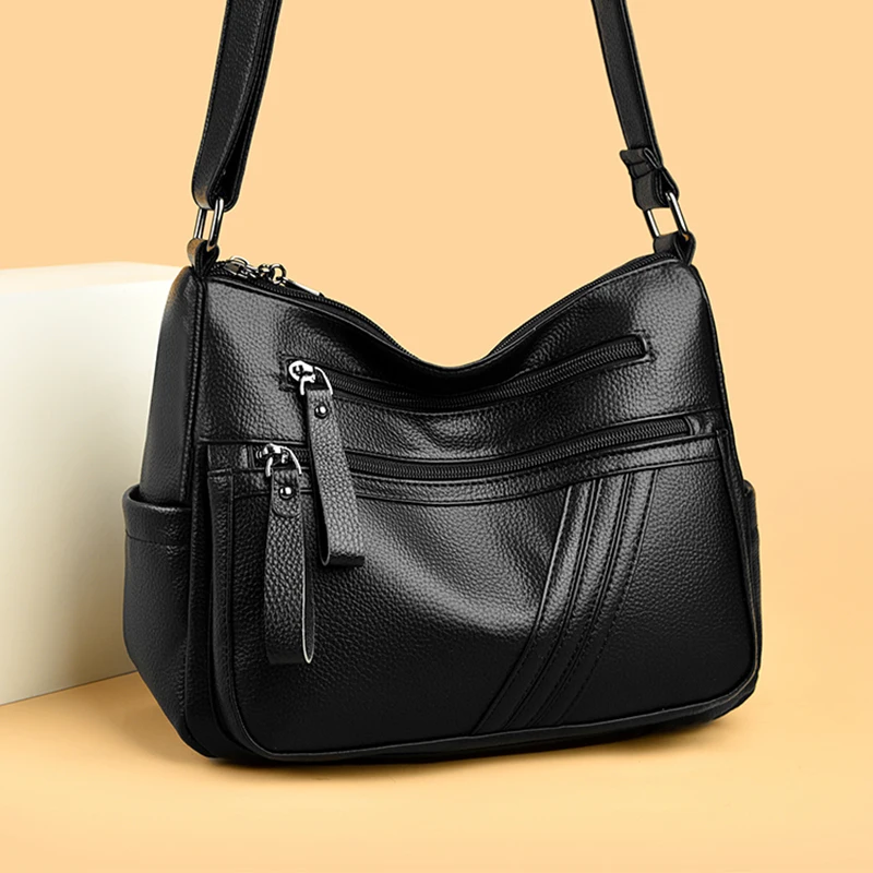2026 New Multi-layer Soft PU Leather Bag for Middle-aged Women, Large Capacity Versatile Shoulder & Crossbody Purse for Daily Co