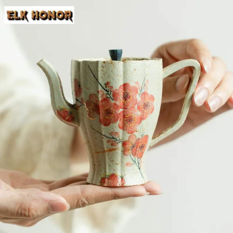 150ml Hand-painted Plum Blossom Teapot Handmade Tea Infuser Pot Tea Soaking Kettle With Ball Hole Tea Items Accessories Craft