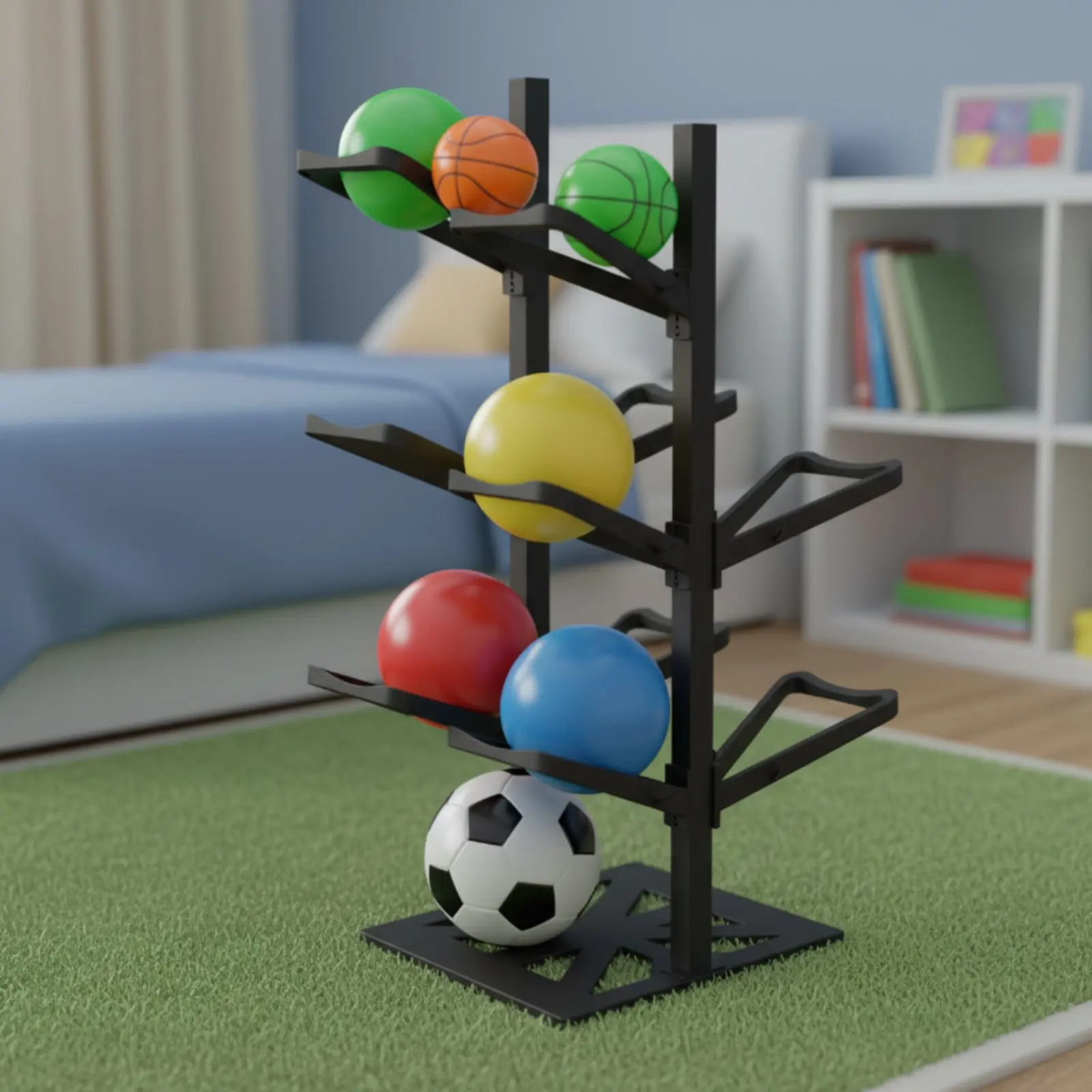 

Basketball Rack Easy to Assemble Ball Storage Rack Ball Storage Stand Stable Base Sports Equipment Organizer Matte Black Finish