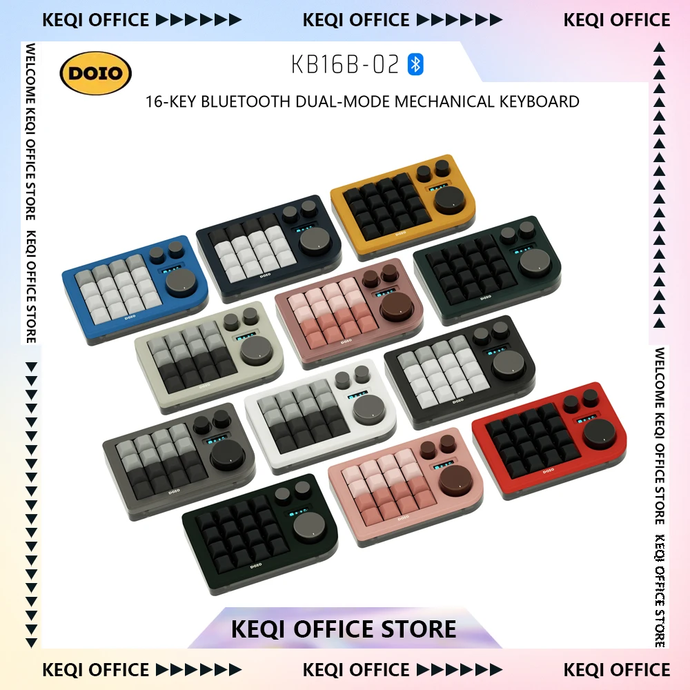 DOIO KB16-02 Mini Keypad Customized 16-Keys Dual-mode Bluetooth Type-C Wireless Portable RGB Designers Mechanical Keyboards Gift