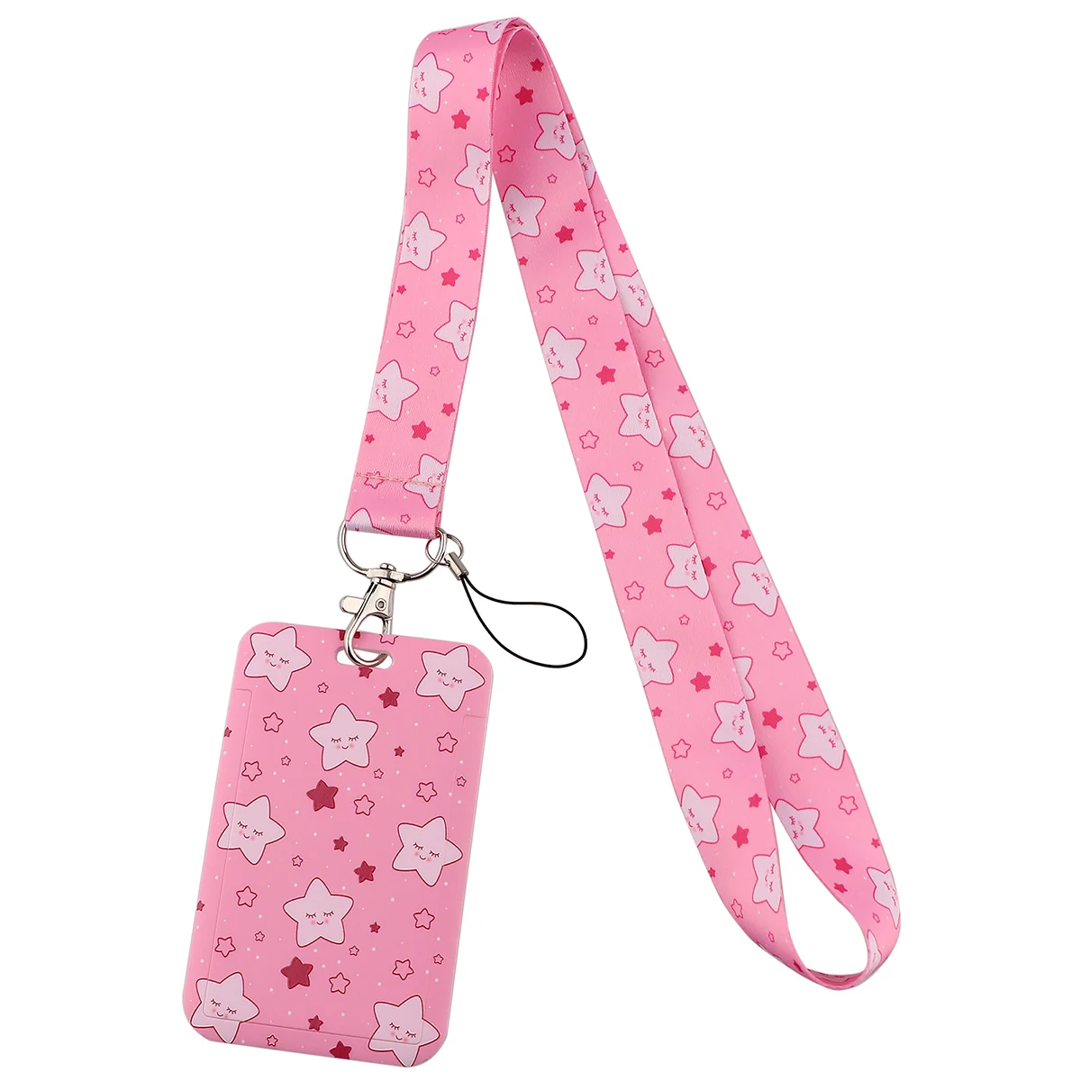 Girl Pink Cute Stars Lanyards Key Neck Strap Lanyards ID Badge Holder Keychain Key Holder Hang Rope Keyrings Accessories Gifts