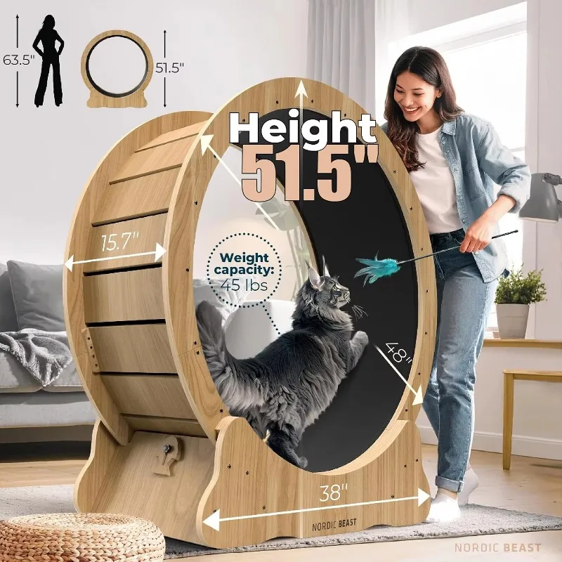 ^Walnut Wood 48'' XL Cat Wheel - Cat Wheels for Indoor Cats Which Doesn't Negatively Affect Your Cat's Spine - 15.7'' Extra