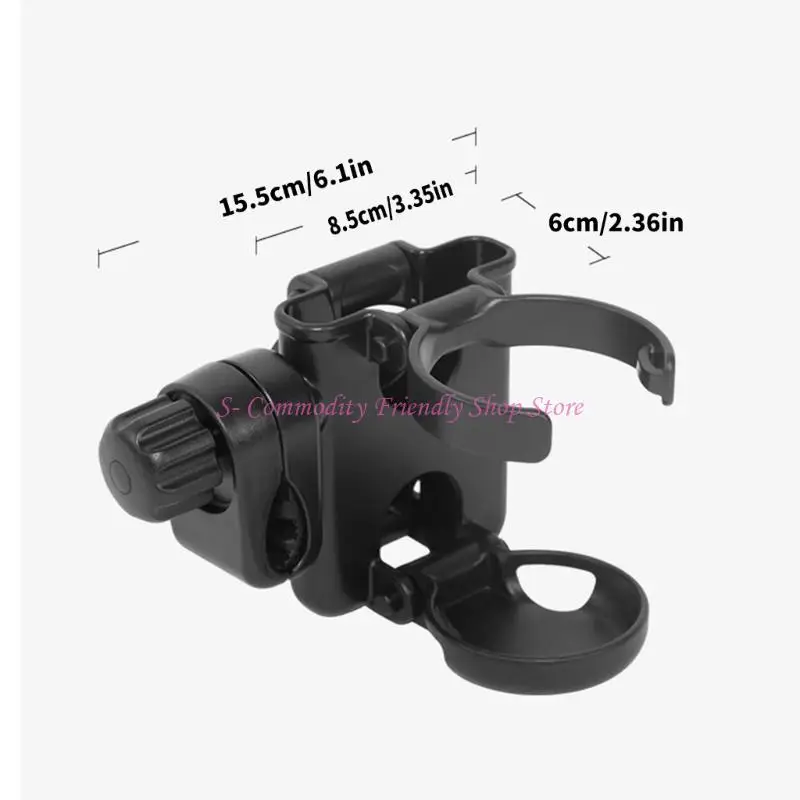 85AE Rotating Clamp Strollers Cup Holder Double Compartment Phone Slot for Drinks Phones Lightweight Portable Design