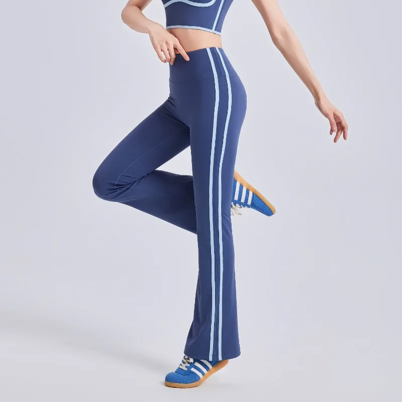 Striped Seamless Leggings Women Gym Bell-bottoms High Waist Elastic Fashion Hip Liftting Leggings Sports Casual Yoga Slim Tights