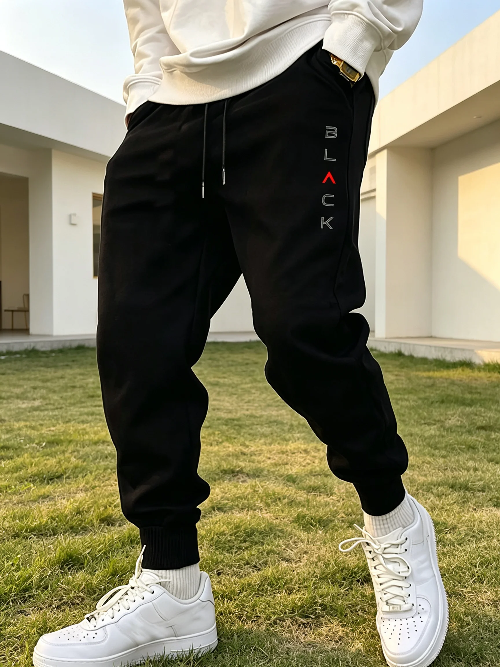 Men Winter Warm Cuffed Sweatpants Comfort Casual Joggers Elastic Drawstring Outdoor Sports Long Trousers For Daily Wear