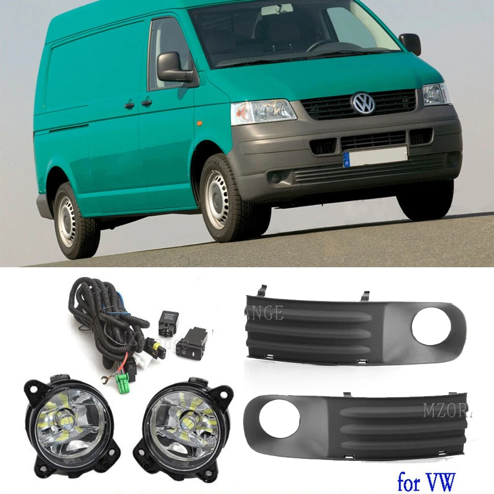 Светодиодные противотуманные фары для VW T5 Transporter Multivan Caravelle 2003-2010, серая крышка противотуманной фары, жгут проводов, комплект переключателей, аксессуары