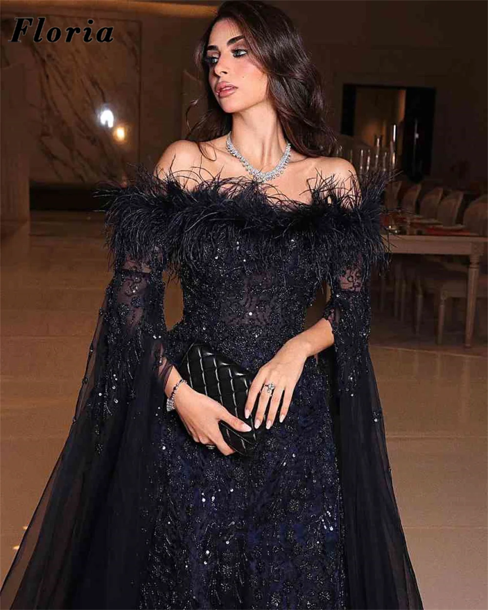 

Robes De Soiree Navy Blue Feathers Boat Neck Cocktail Dresses Elegant Beaded A Line Evening Dress Customized Wedding Party Gowns