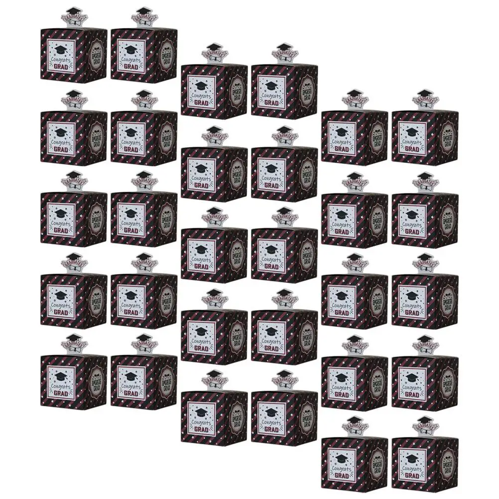 

50pcs Graduation Boxes Bachelor Hat Favor Party Sweets Container Gift Packaging Treat Box Square Shape Lightweight Craft