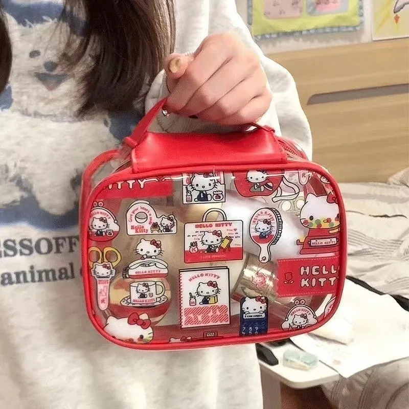 

Sanrio Hello Kittys Transparent Makeup Bag Cute Cartoon Portable Handheld Large Capacity Skincare Plush Storage Bag Washing Bag