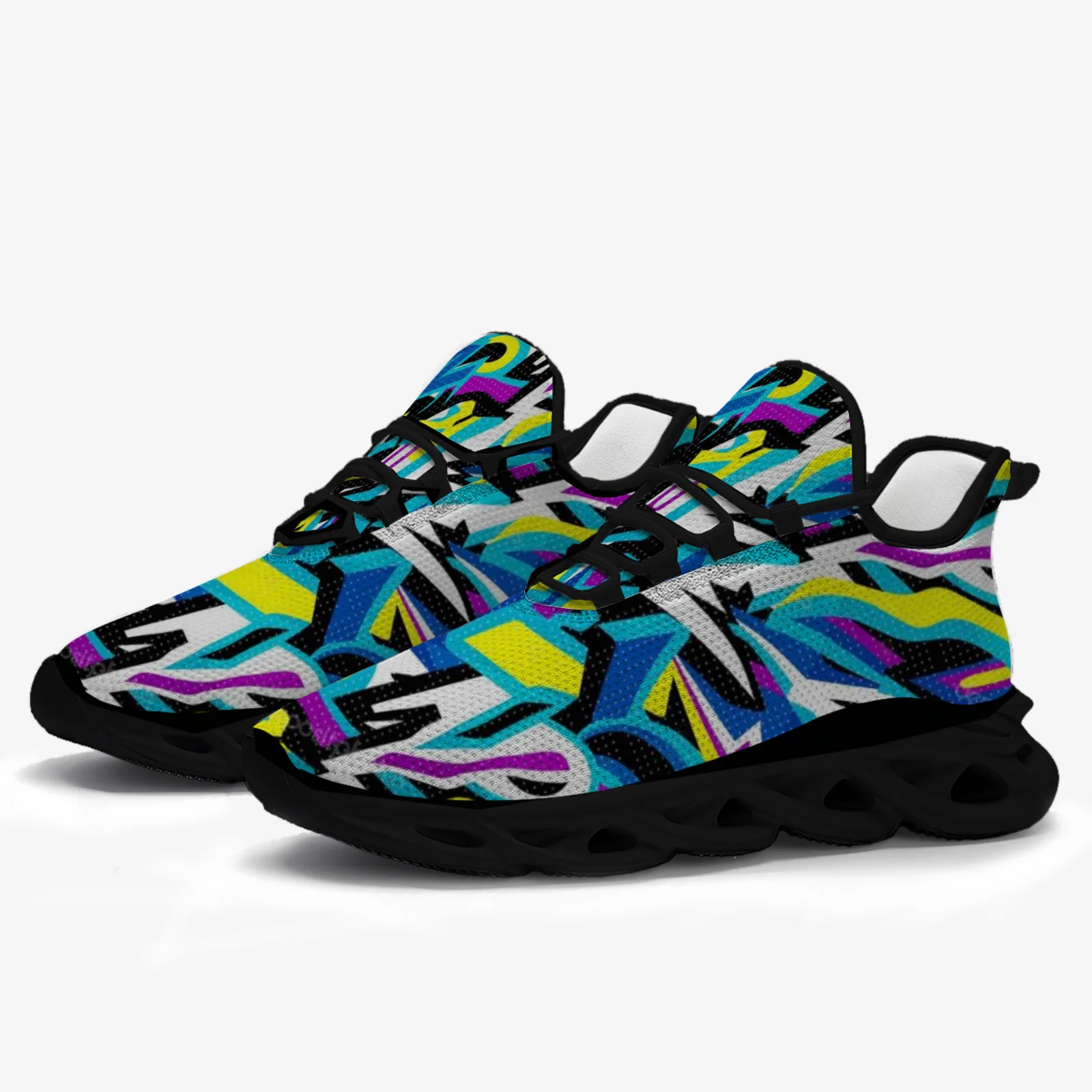 

Custom colorful striped graffiti men's and women's fashion casual sports shoes, mesh upper lightweight sneakers