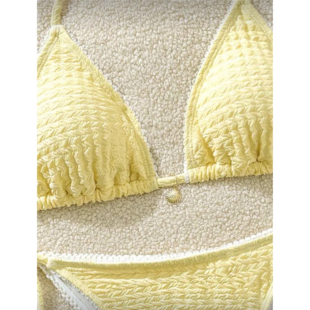 Zweiteiliges Bikini-Set mit hoch geschnittenen Beinen, Badeanzug, Badebekleidung, geraffter, knitteriger Halter-Bikini, Damen-Badebekleidung, Damen-Badeanzug M125 – Detail 16