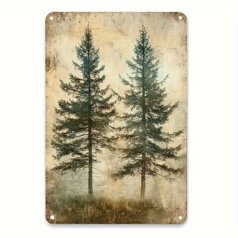 [2D Flat] Pintura de estaño 2D de Evergreens místicos: diseño Hazy Horizon, ideal para baño, habitación, bar, decoración de señales de tráfico de campo, Perfe