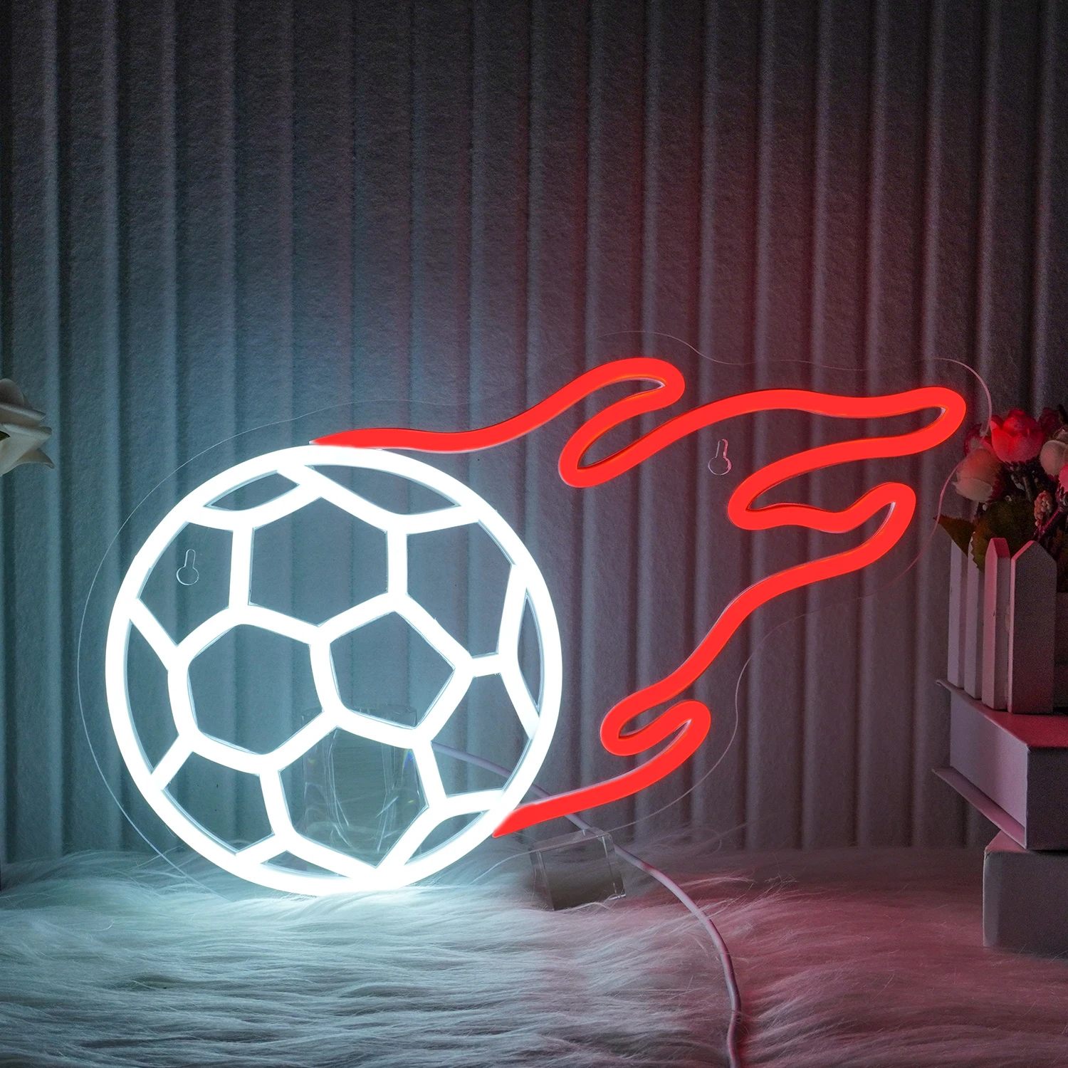 Imagem -02 - Fire Football Neon Led Sign Usb Power Night Lights Wall Decor Jogo de Bola Festa Decoração do Quarto Ginásio Sport Club Futebol Logo