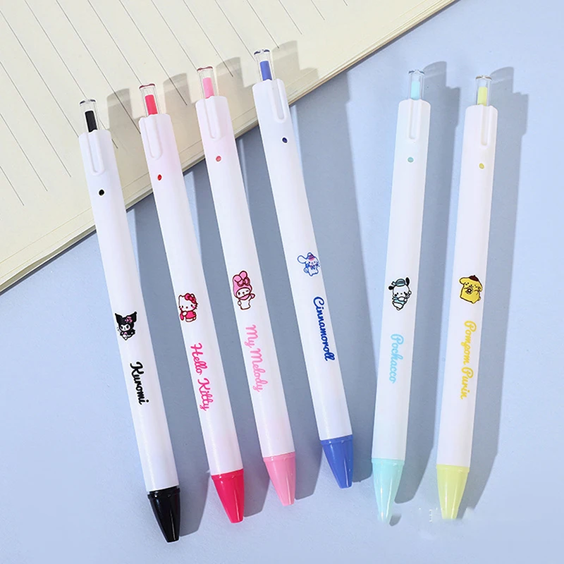 Sanrio-Bolígrafo de escritura Kawaii Hello Kitty, pluma de Gel de secado rápido, 6 piezas, 0,5mm