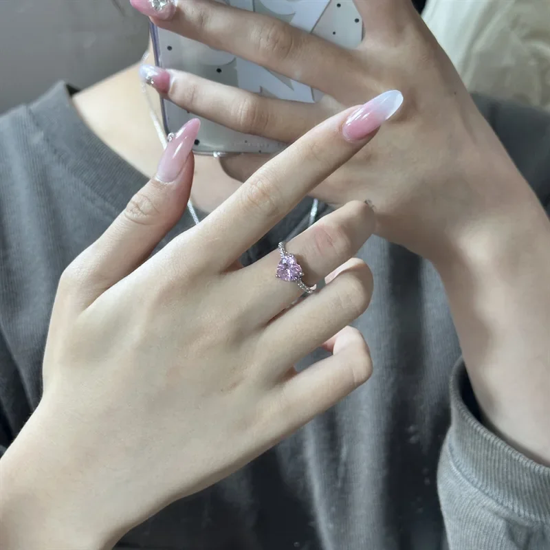 MDL مويسانيتي نمط المجوهرات أوروبا والولايات المتحدة لفتاة بسيطة الوردي 8*8 القلب محاكاة خاتم الماس الوردي #3