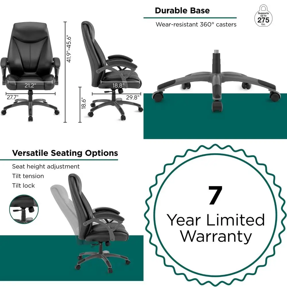 

Эргономичное офисное кресло руководителя с поворотным механизмом, регулируемой высотой, из искусственной кожи, черное