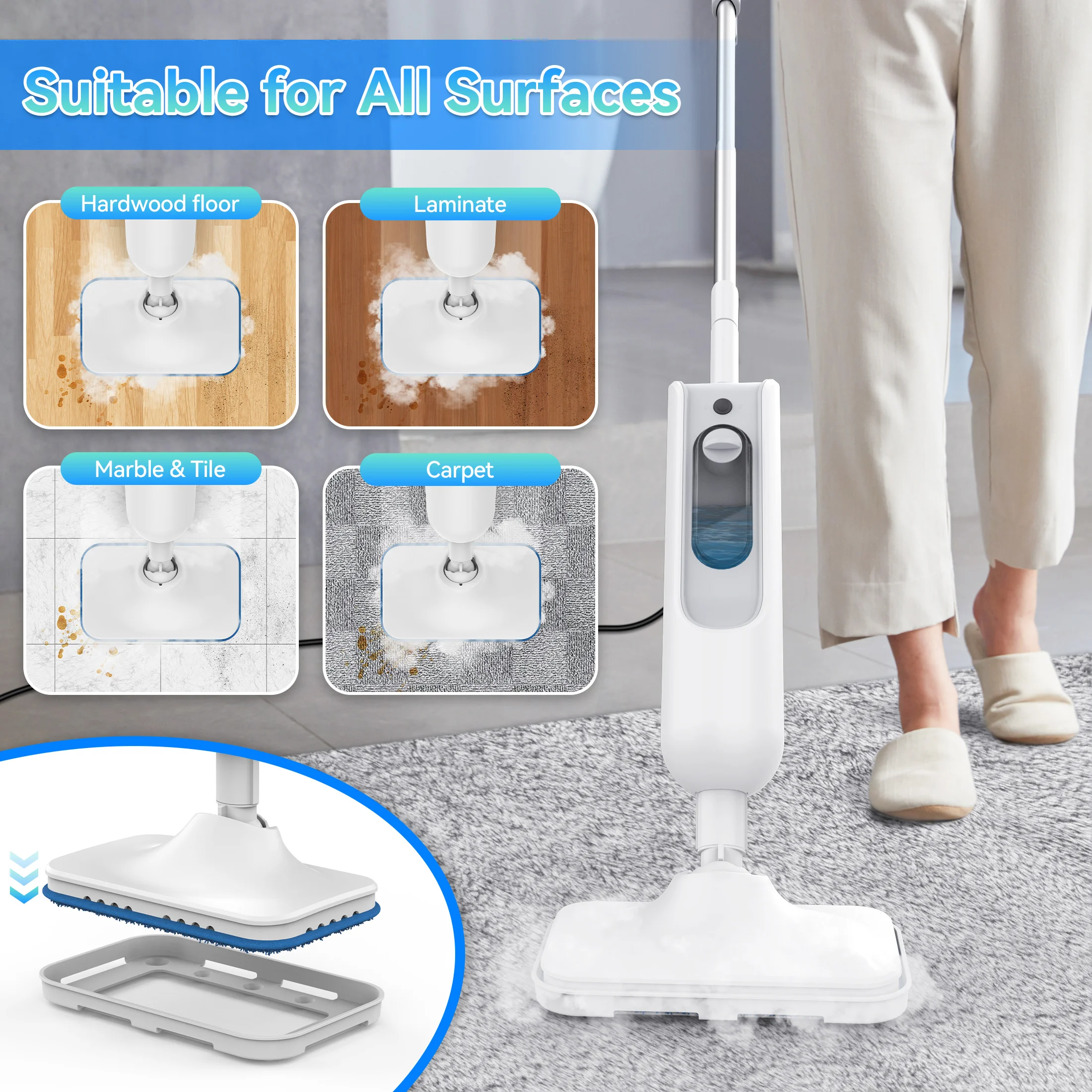 INSE Powerful Steam Mop High Temperature Cleaning Detachable Handheld Steam Cleaners 360ml Fast Heating for Carpet Hard Floor F2