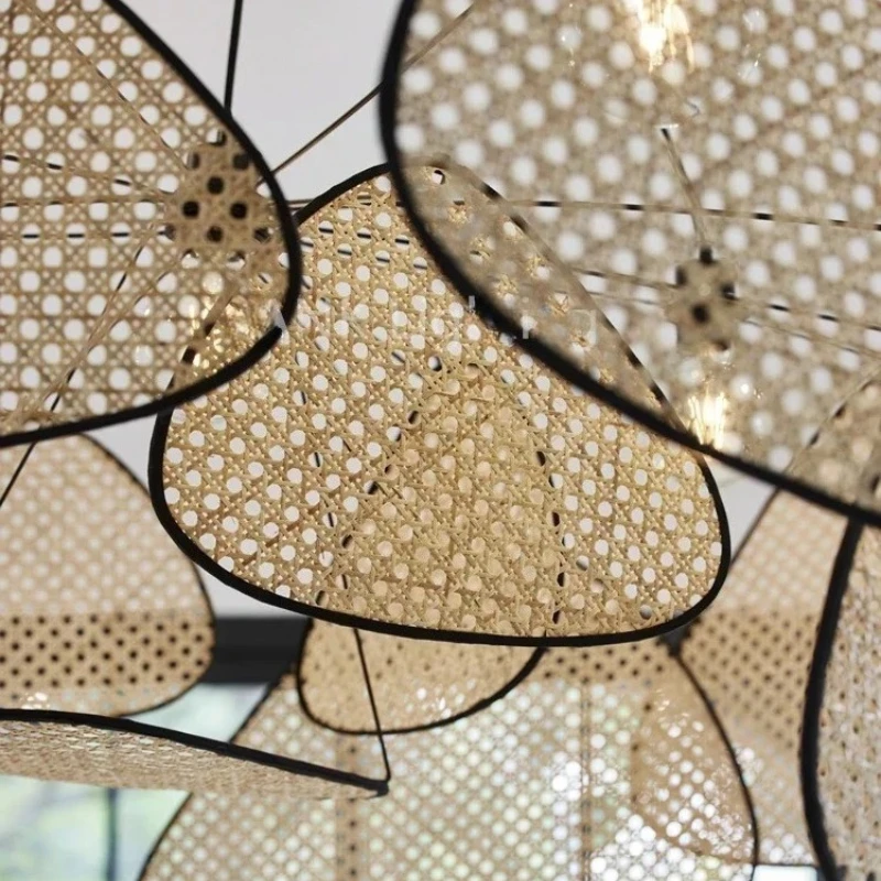 الفرنسية مصمم شاشة قلادة LED أضواء اليدوية الروطان النسيج الثريا غرفة المعيشة غرفة نوم مطعم فندق مصابيح معلقة #3