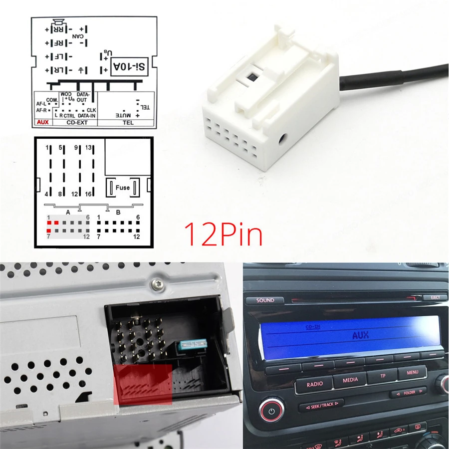 Bluetooth Module Wireless Radio Stereo AUX-IN Audio Adapter for Peugeot 207 307 407 308 and for Citroen C2 C3 RD4 12Pin