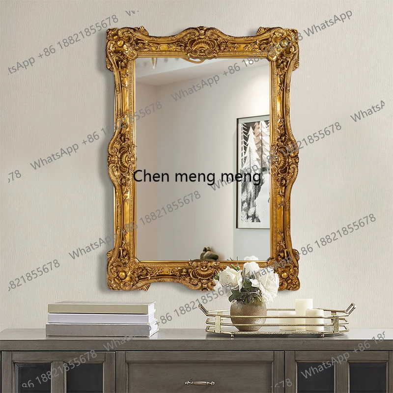 

European court style wall-mounted mirror hand-carved retro makeup mirror villa bedroom home dressing mirror