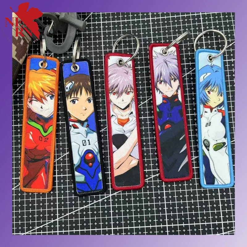 Evangelion Keychain Anime Embroidery Key Tag Motorcycles Cars Backpack Chaveiro Keychain for Friends Fashion Key Ring Gifts