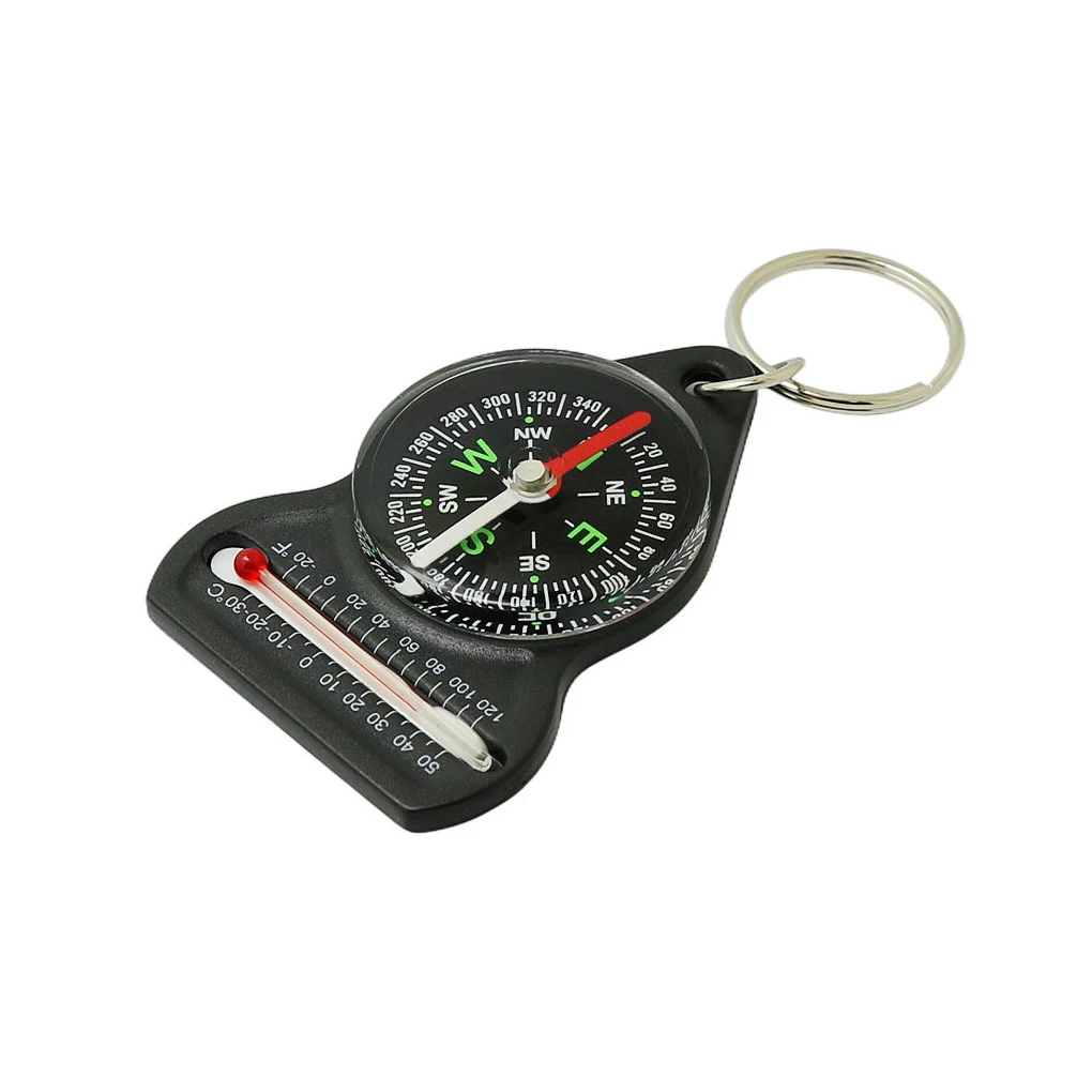 3 in 1 Navigation Tool Thermometer Mini Clip Pointer Positioning Device Temperature Gauge Dial Keychain Watch Hiking