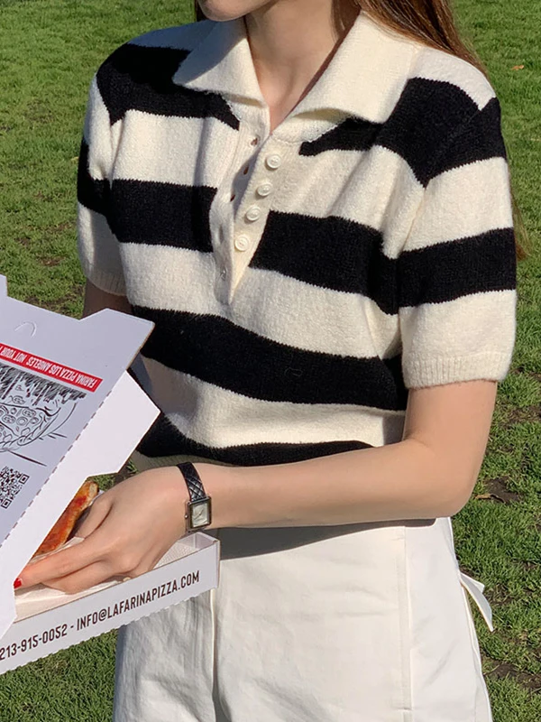 

Dongda Gate Anti-Aging Color Blo Stripe Knitted ort Sve Sweater Casual Slimming T-irt Women's Faion Autumn Wi...