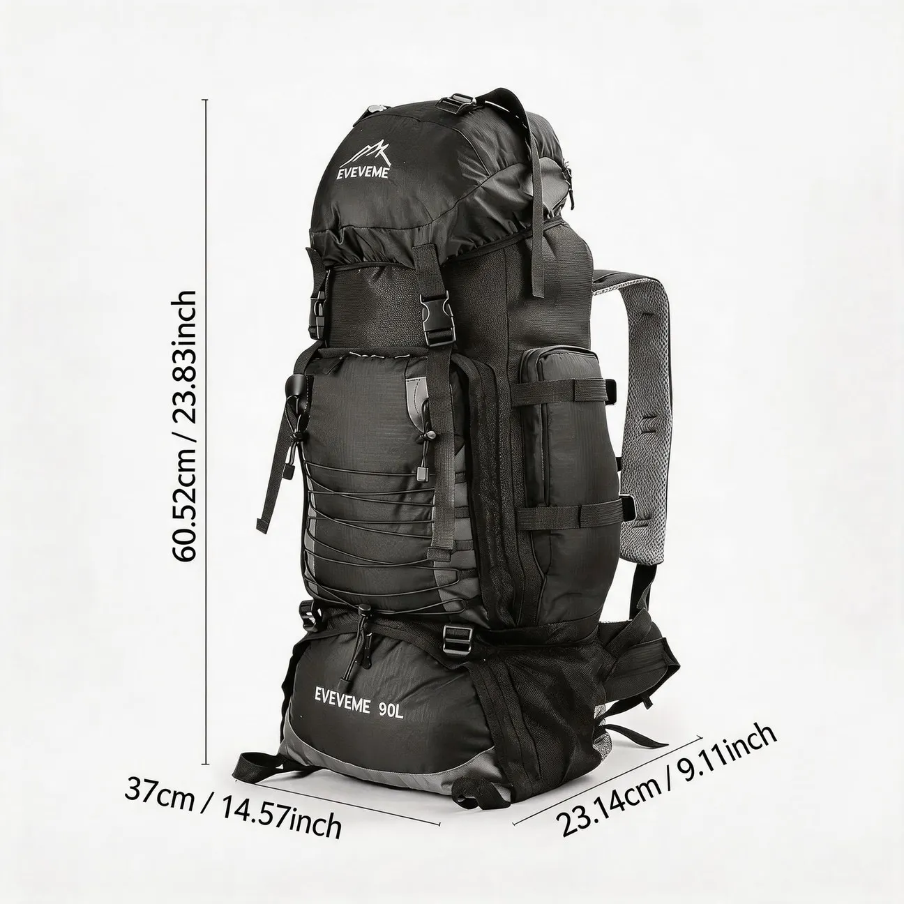 90L Camping Hiking Rucksack, Adjustable Torso Expedition Pack with Load Lifting Straps