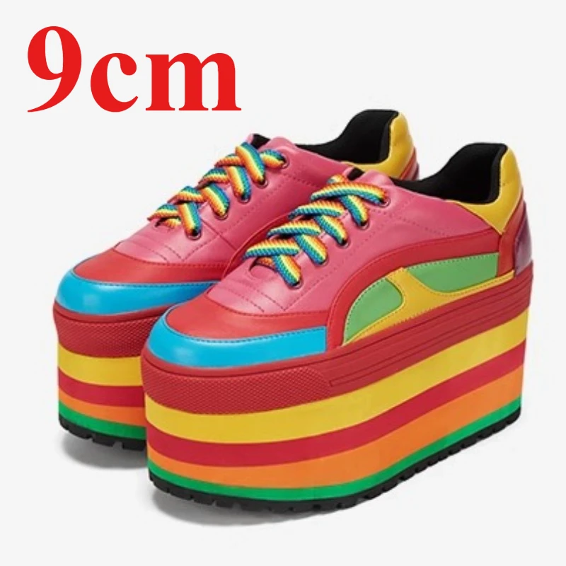 

Colorful Spliced Thick Soled Shoes for Women's 8cm Casual Sports Shoes Height Increasing Comfortable Not Tiring Feet Board Shoes
