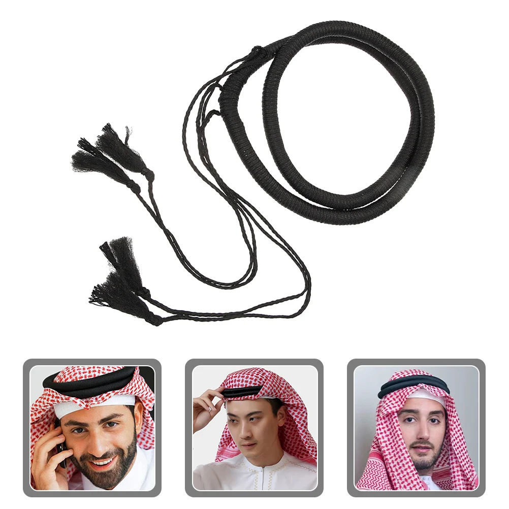 Turbante para hombre, diadema, cuerda envolvente, accesorios de disfraz árabe, bufanda negra árabe para hombre