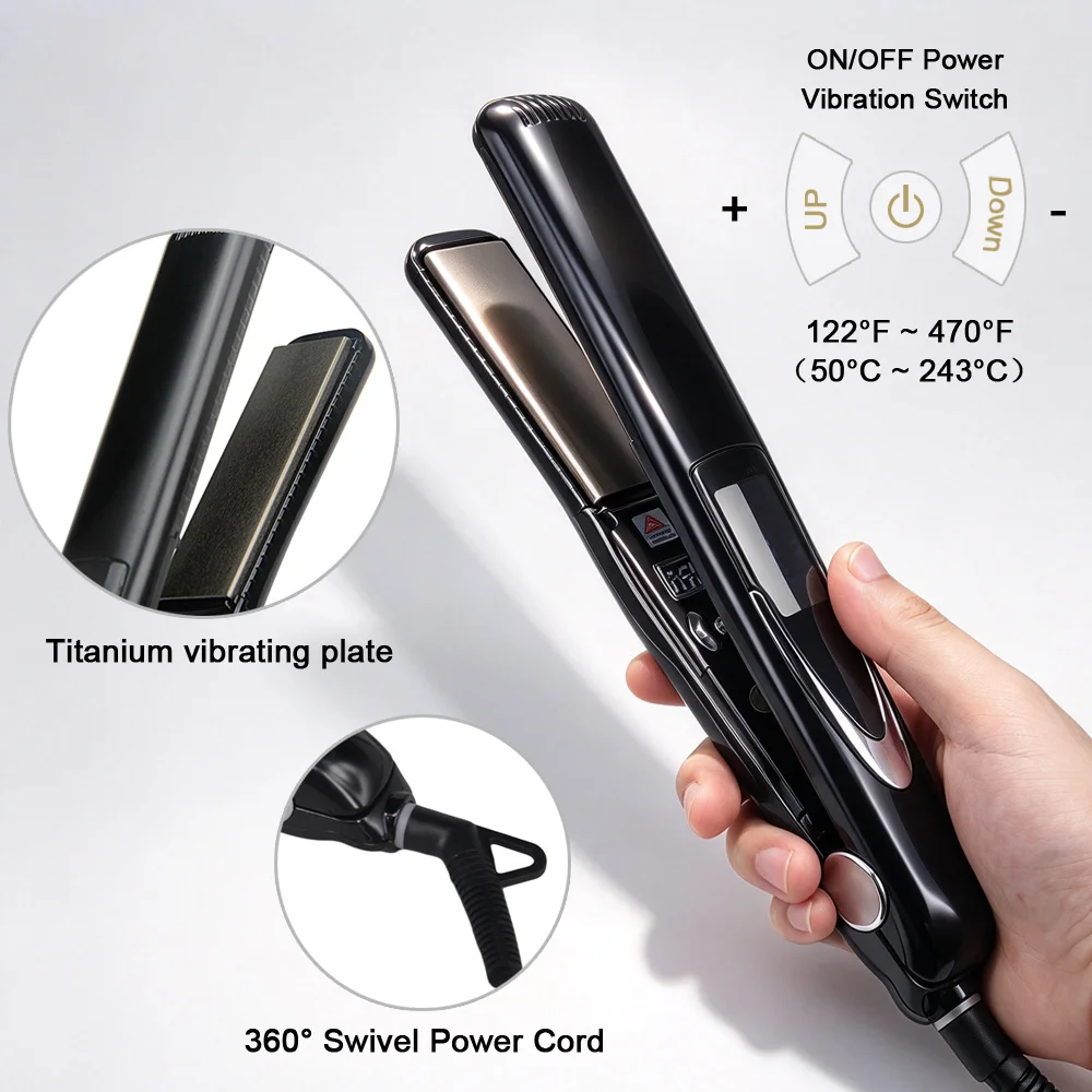 Titanium Straightening Irons Keratin Treatment 470℉ Hair Straightener Curler Fast Heating Vibrating Plate Flat Iron Dual Voltage
