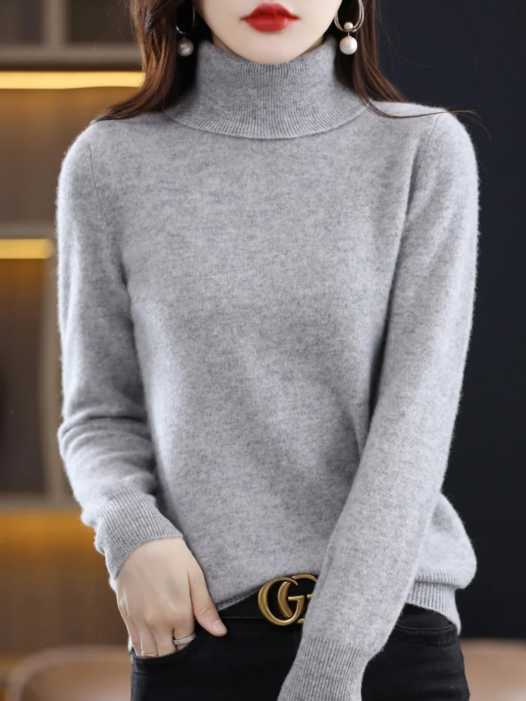 100% Merino Wool Cashmere Women Knitted Sweater Turtleneck Long Sleeve Pullover Autumn Clothing Jumper Straf Official Store y2k